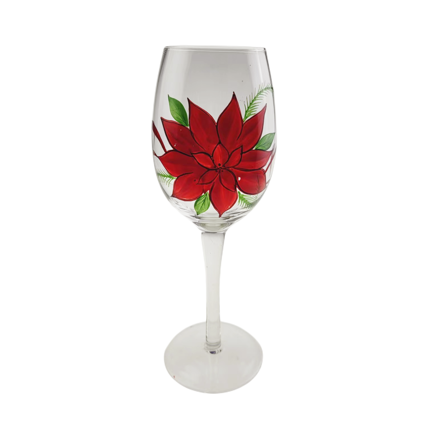 Hand painted Christmas flower wine glass