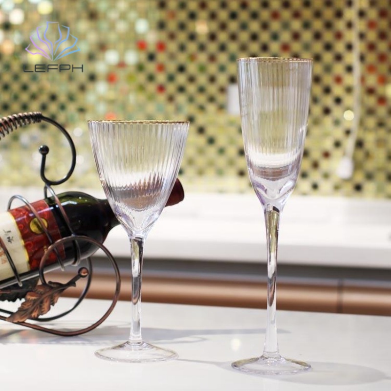 Hand painted gold rim embossed champage glass