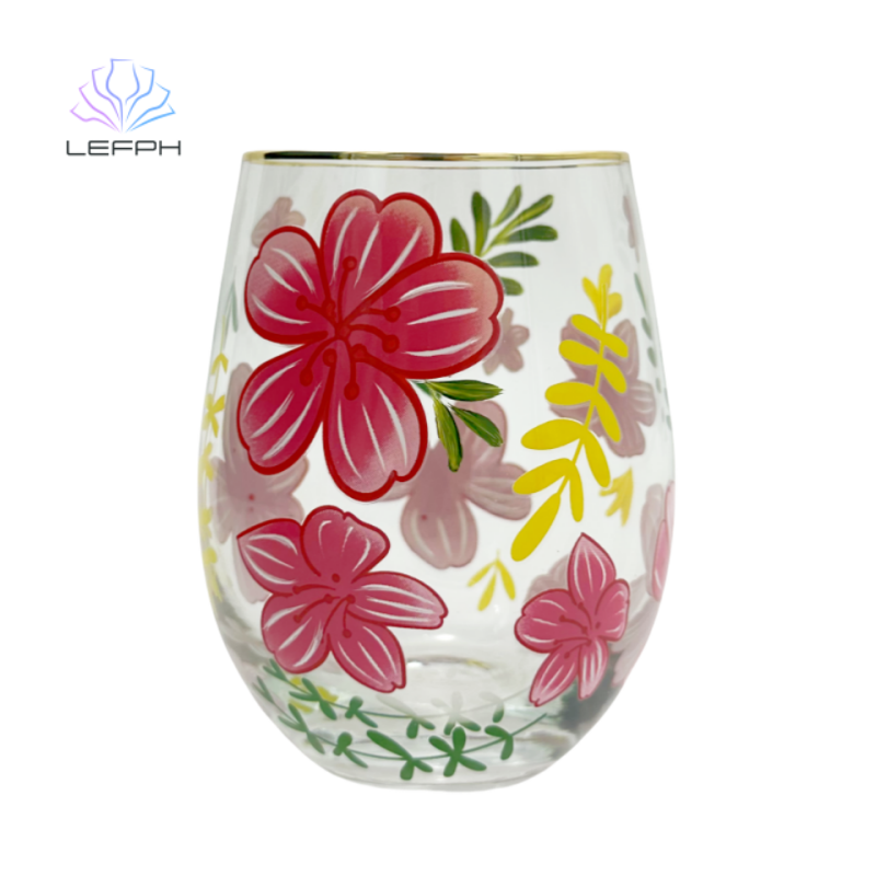 Hand-painted gold-rimmed flower-shaped water glass