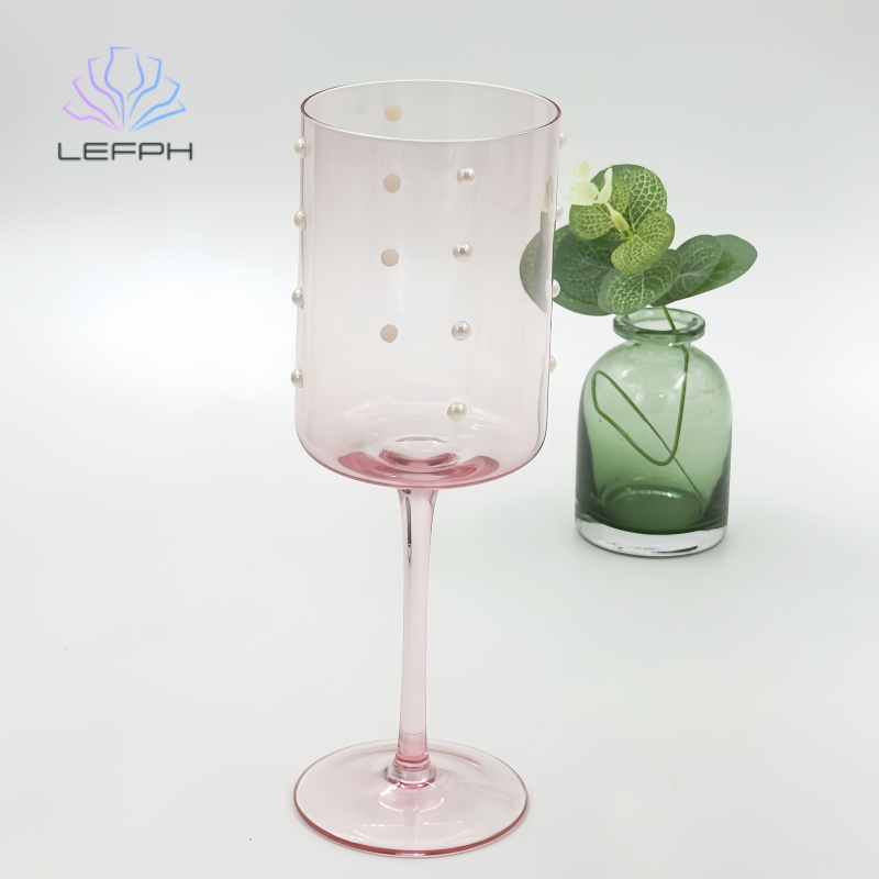 Hand-made pink beaded wine glasses