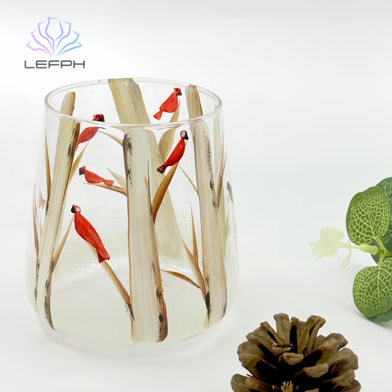 Hand-painted winter First Bird whiskey glass