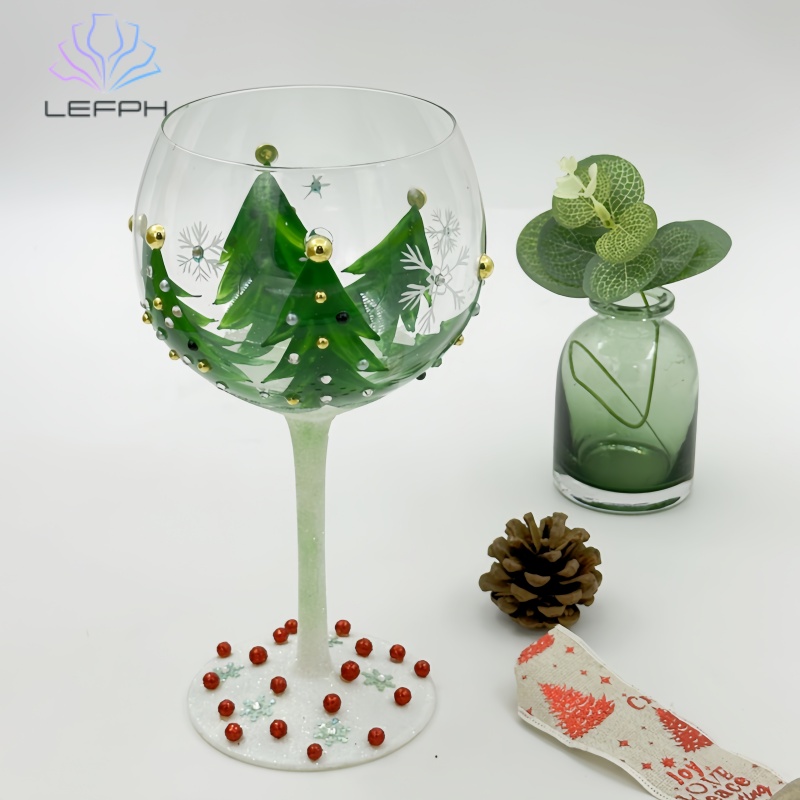 Hand-painted Christmas tree cocktail glass