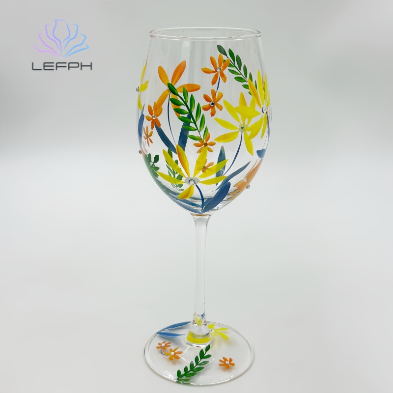 Hand-painted spring flowers red wine glass（L）
