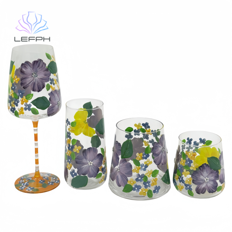 Hand-painted purple flower diamond wineglass series