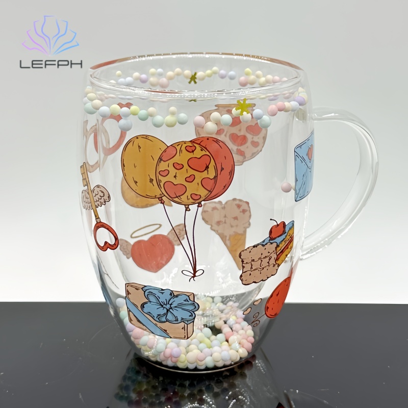 Creative decal double layer high borosilicate water glass