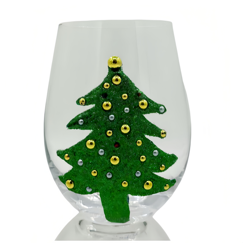 Hand-pasted Christmas tree bead water glass