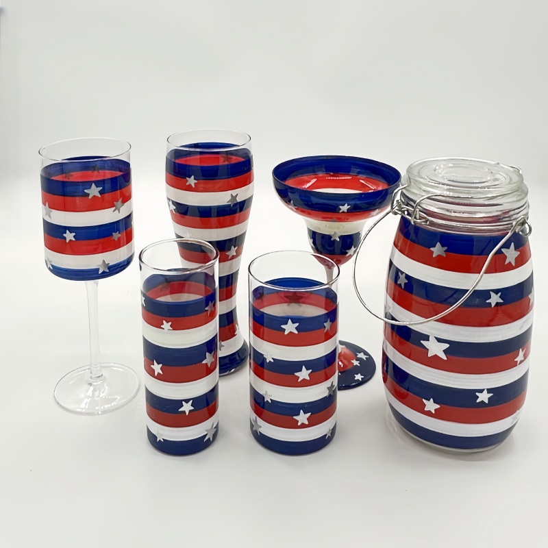 Hand-painted flag soil diamond glass set