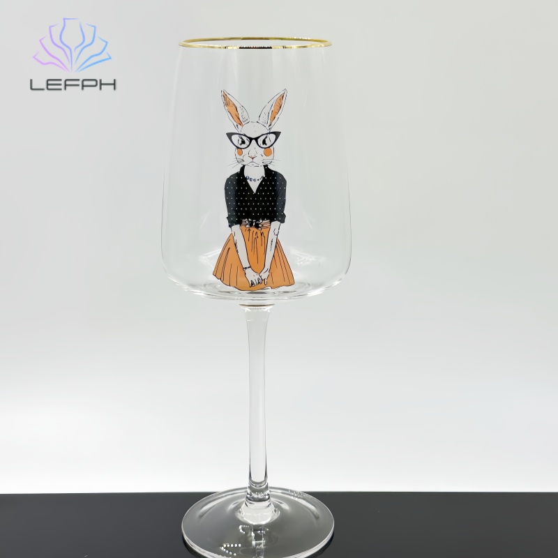 Handmade decal rabbit wine glass