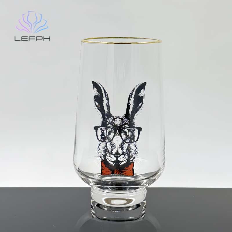 Handmade applique rabbit water glass