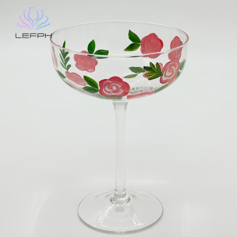 Hand-painted rose cocktail glass