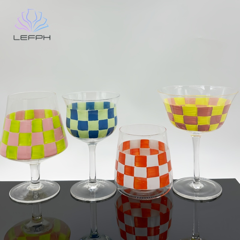 Hand-painted plaid cup and pot set