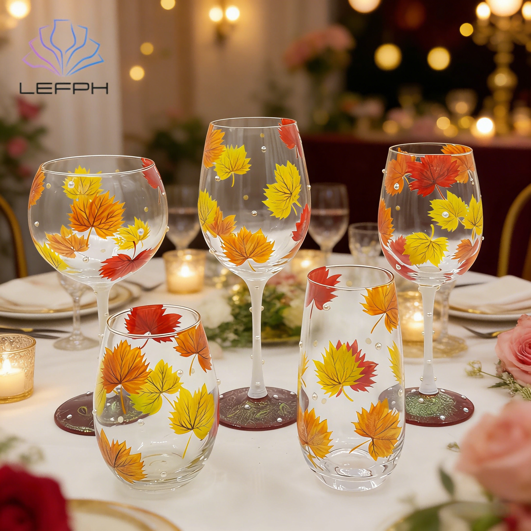 Hand-painted Wine Glass Series - Maple Leaf