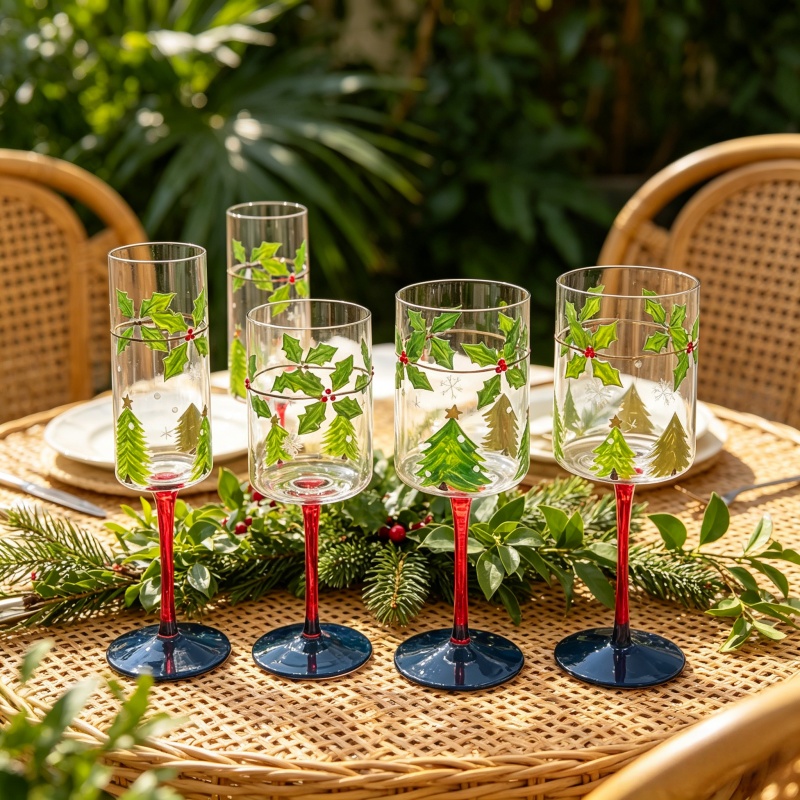 Hand-painted Christmas Tree Wine Glass Collection