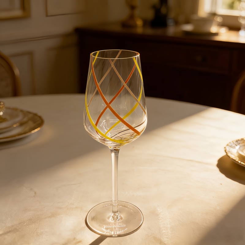 Colorful dye horizontal stripe red wine glass